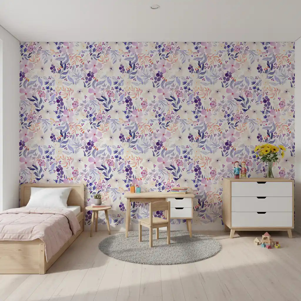 Lavender Bloom Watercolor Garden Wallpaper⁠