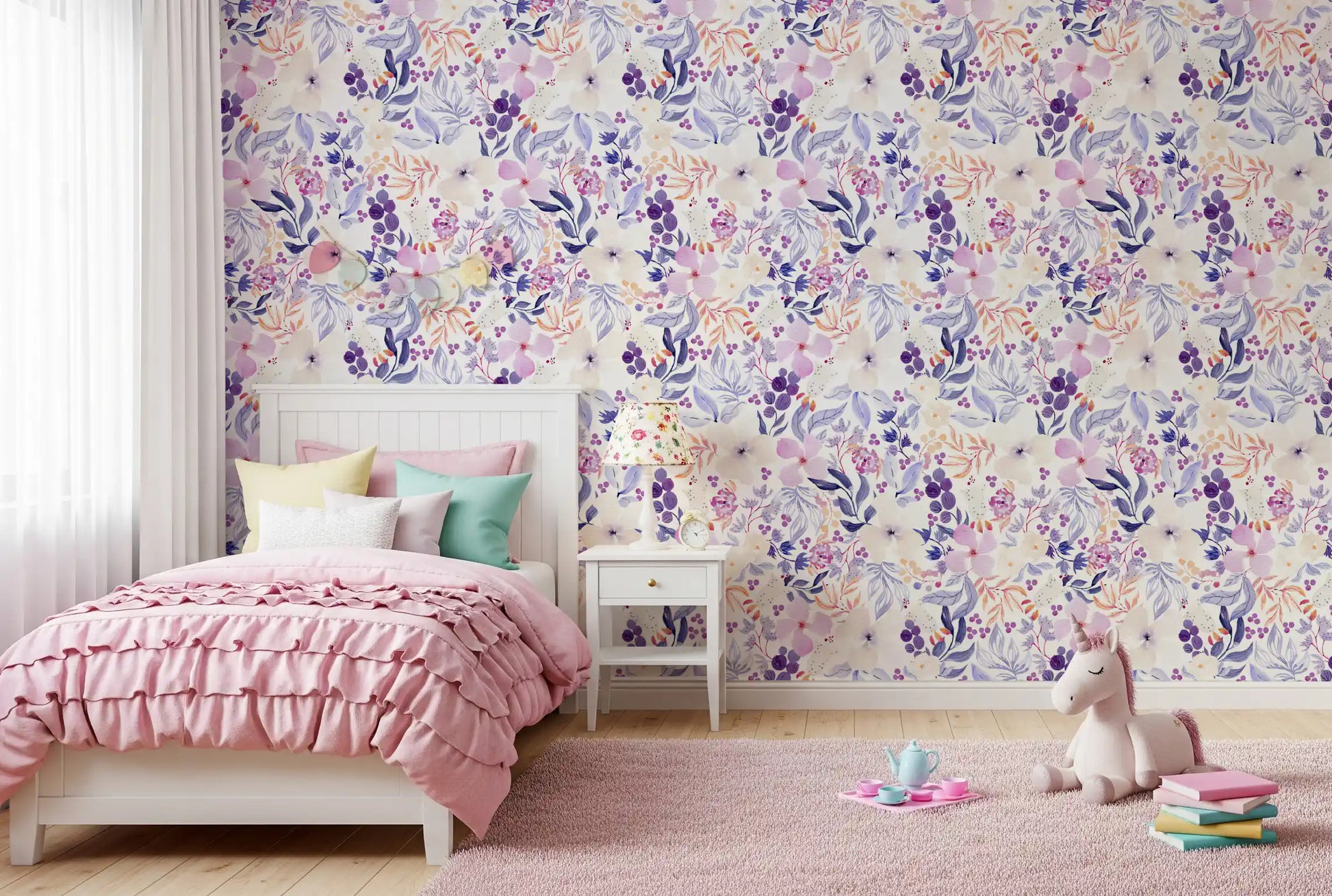 Lavender Bloom Watercolor Garden Wallpaper⁠