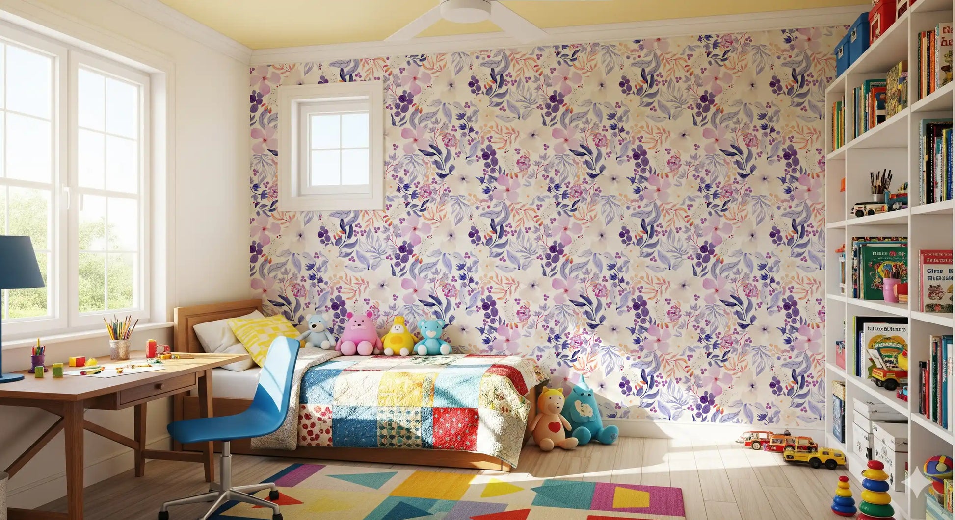 Lavender Bloom Watercolor Garden Wallpaper⁠