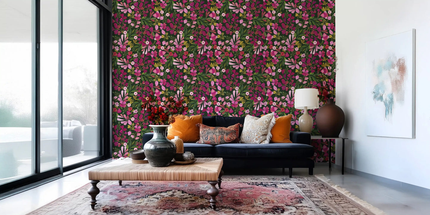 Midnight Botanical Meadow Wallpaper⁠