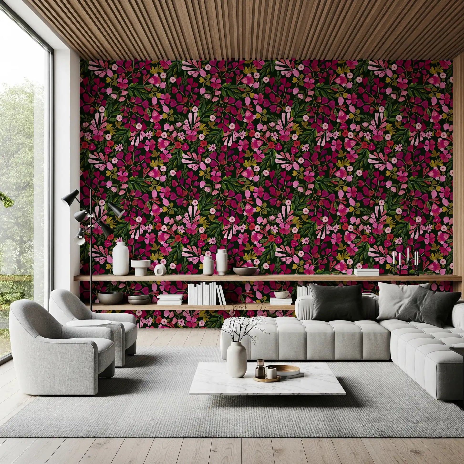 Midnight Botanical Meadow Wallpaper⁠