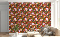 Vivid Hand-Painted Garden Wallpaper⁠