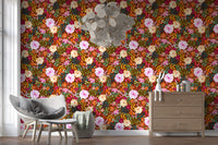 Vivid Hand-Painted Garden Wallpaper⁠