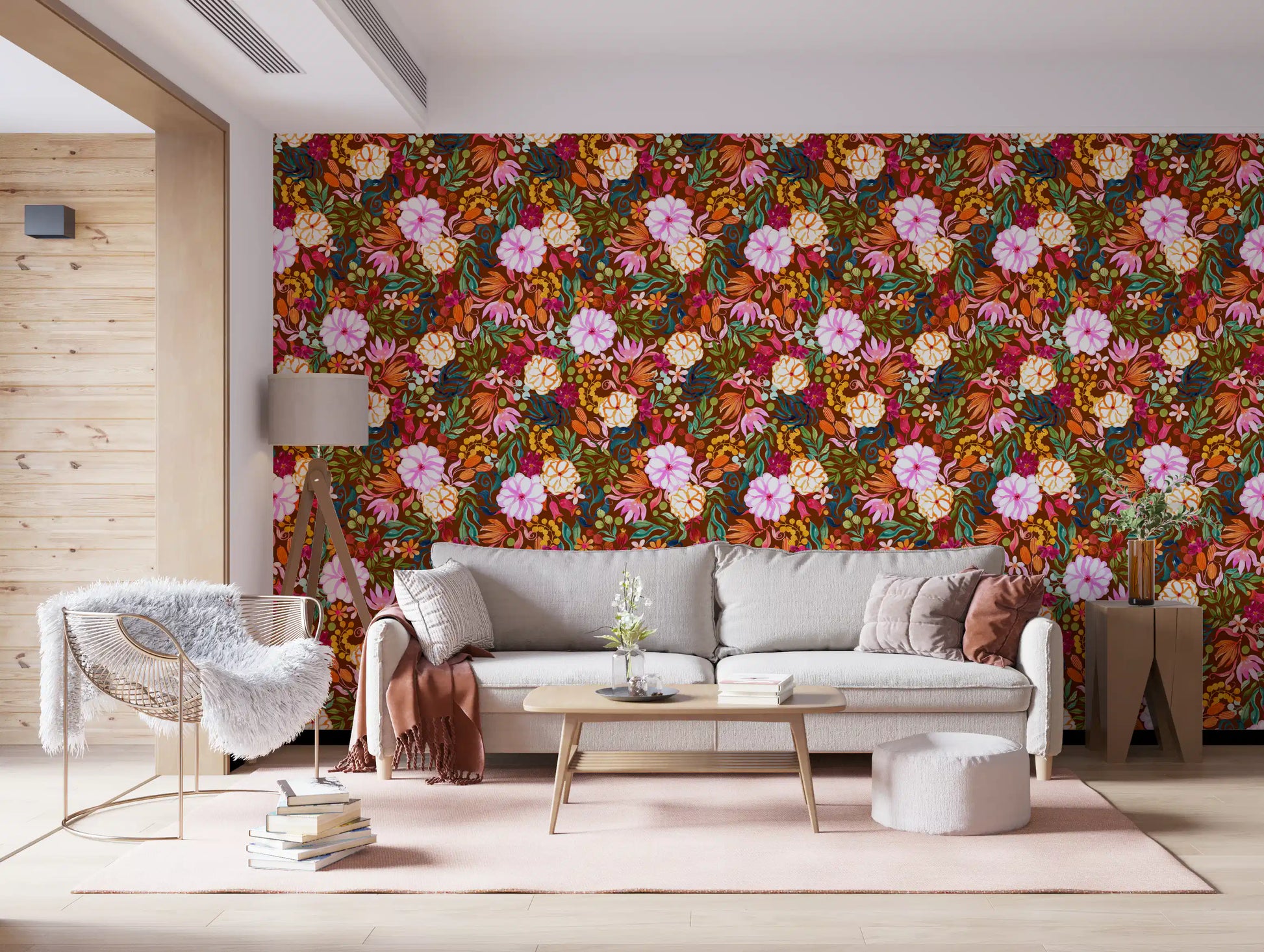 Vivid Hand-Painted Garden Wallpaper⁠