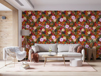 Vivid Hand-Painted Garden Wallpaper⁠