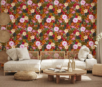 Vivid Hand-Painted Garden Wallpaper⁠
