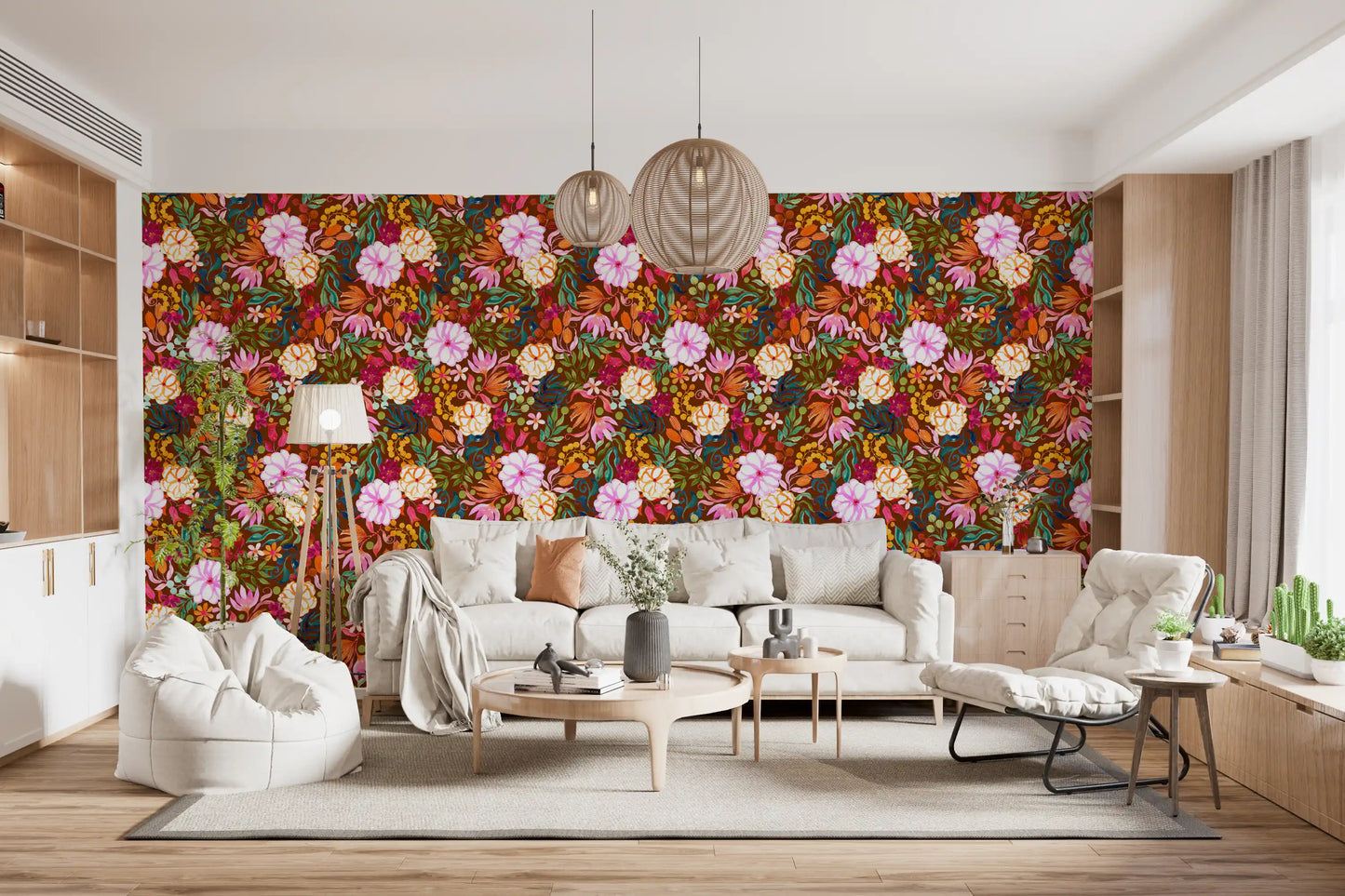 Vivid Hand-Painted Garden Wallpaper⁠