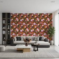 Vivid Hand-Painted Garden Wallpaper⁠