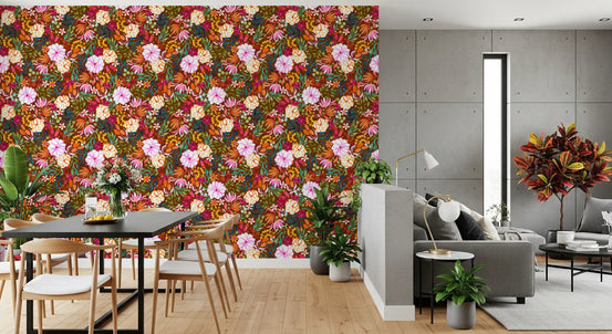 Vivid Hand-Painted Garden Wallpaper⁠