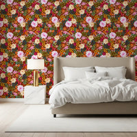 Vivid Hand-Painted Garden Wallpaper⁠