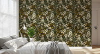 Rustic Cream and Sage Leaf Illustration Wallpaper⁠