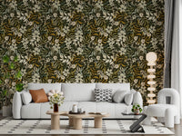 Rustic Cream and Sage Leaf Illustration Wallpaper⁠