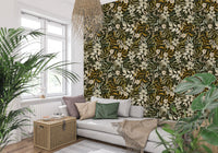 Rustic Cream and Sage Leaf Illustration Wallpaper⁠