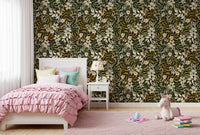 Rustic Cream and Sage Leaf Illustration Wallpaper⁠