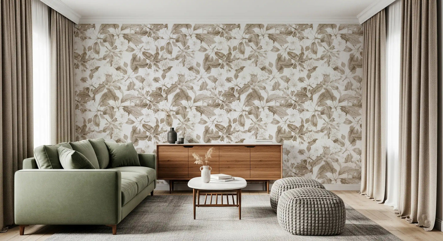 Vintage Botanical Sepia Bloom Wallpaper⁠