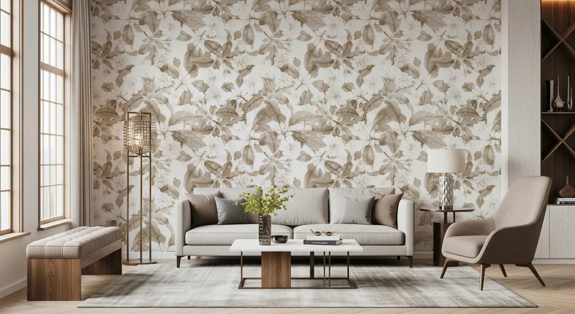 Vintage Botanical Sepia Bloom Wallpaper⁠