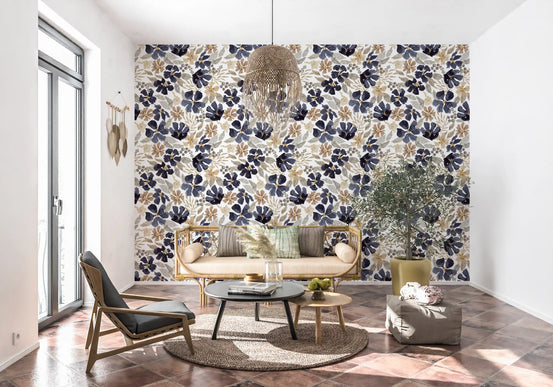 Indigo Garden Sketch Wallpaper⁠