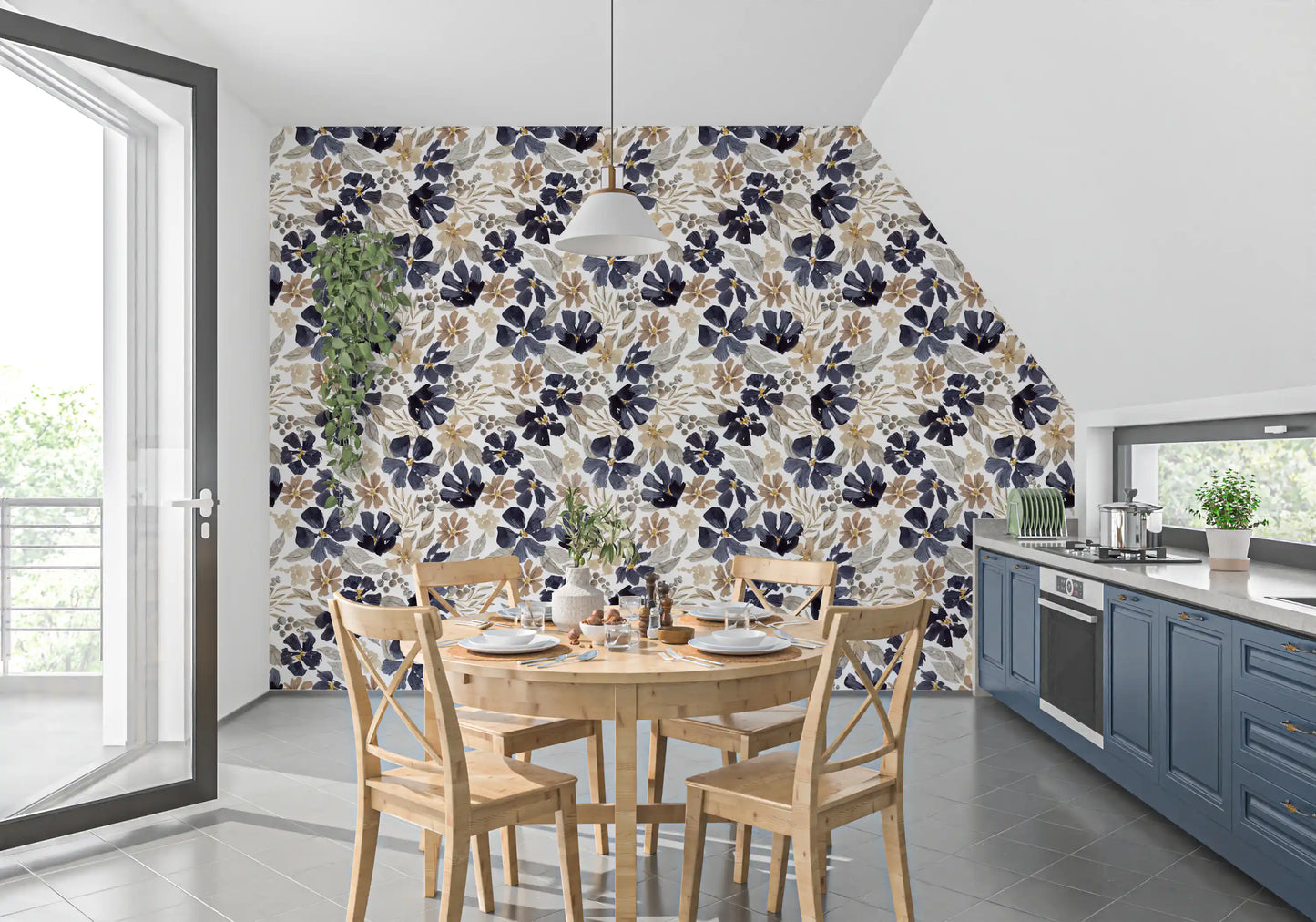 Indigo Garden Sketch Wallpaper⁠