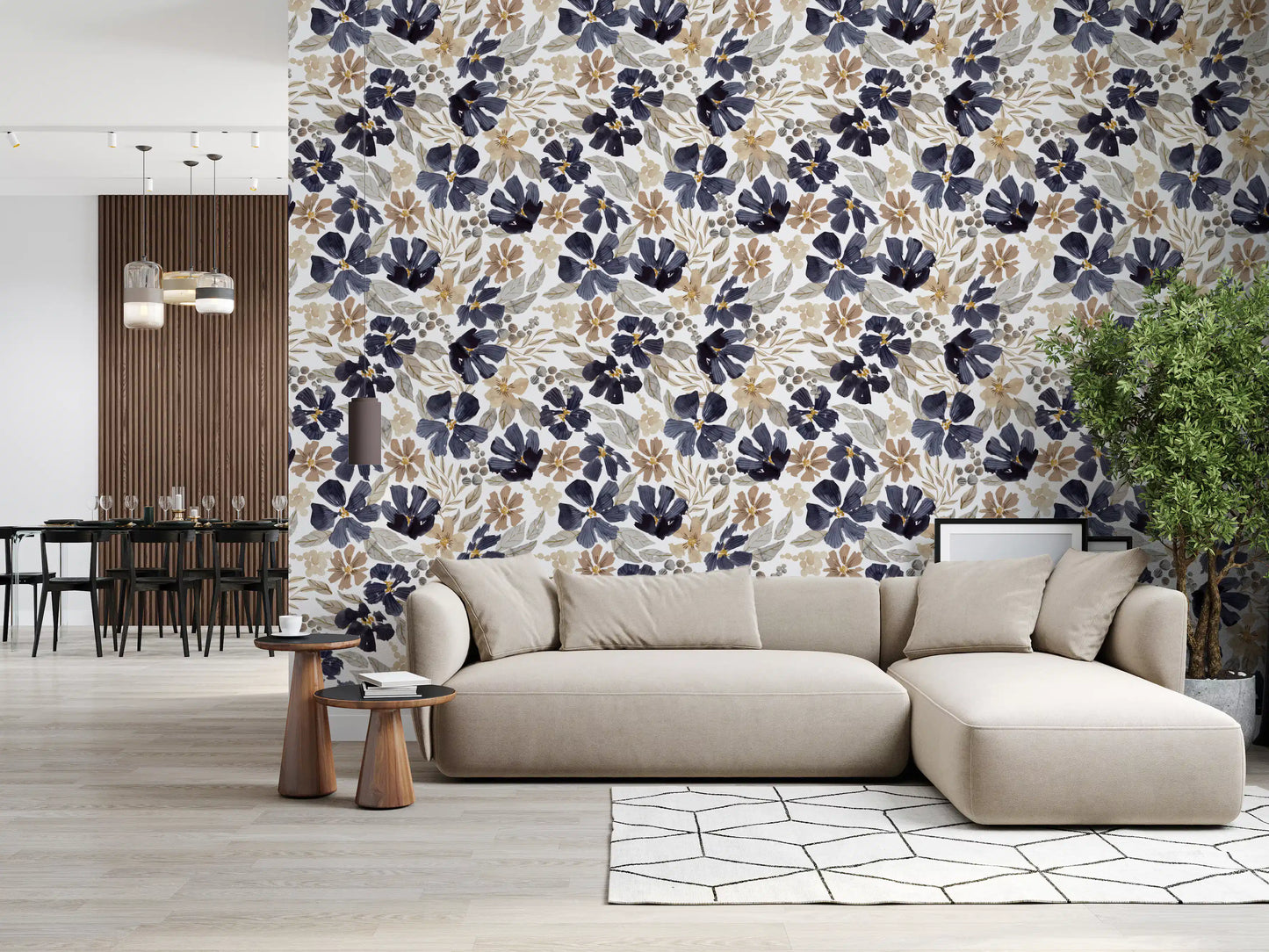 Indigo Garden Sketch Wallpaper⁠
