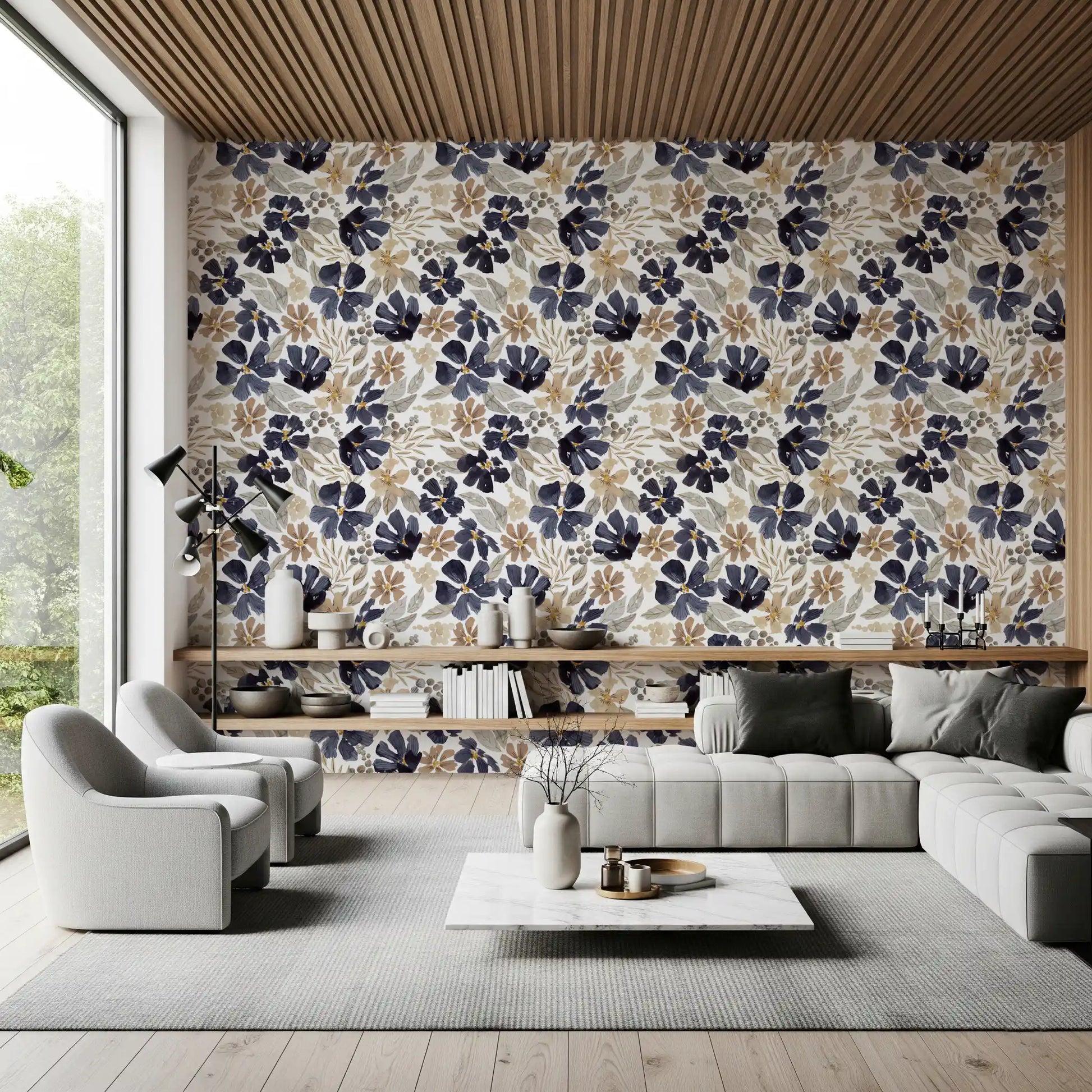 Indigo Garden Sketch Wallpaper⁠