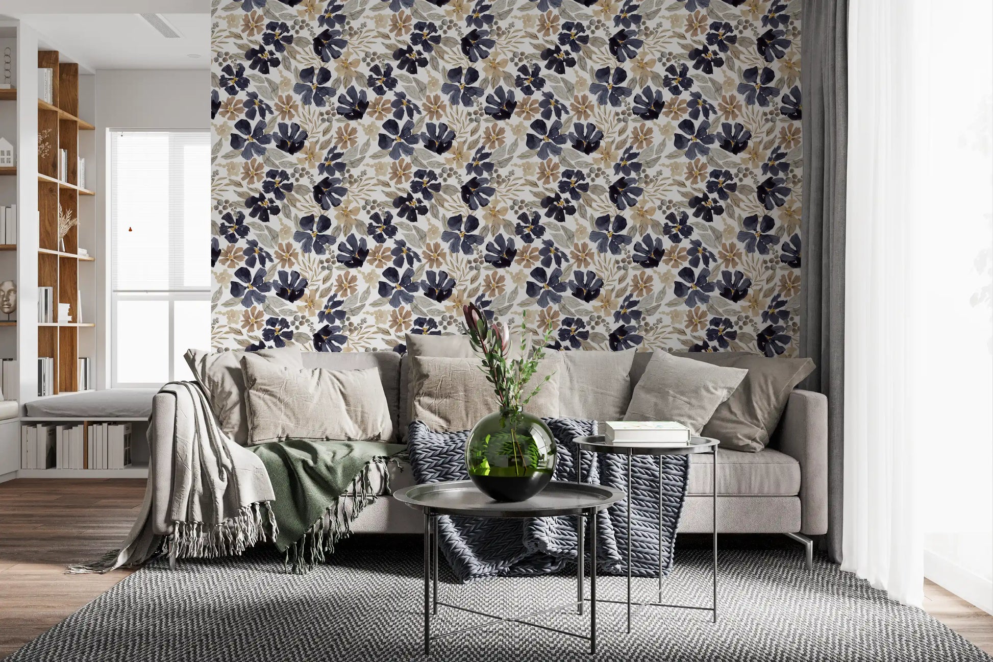Indigo Garden Sketch Wallpaper⁠