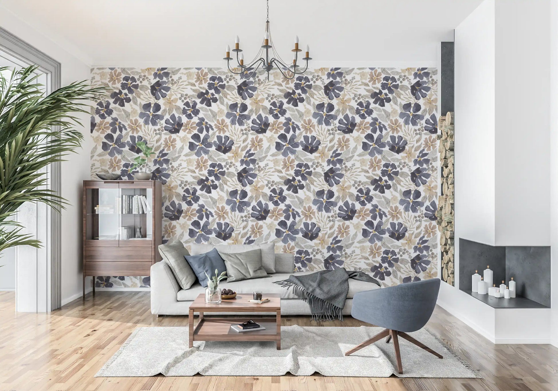 Indigo Garden Sketch Wallpaper⁠