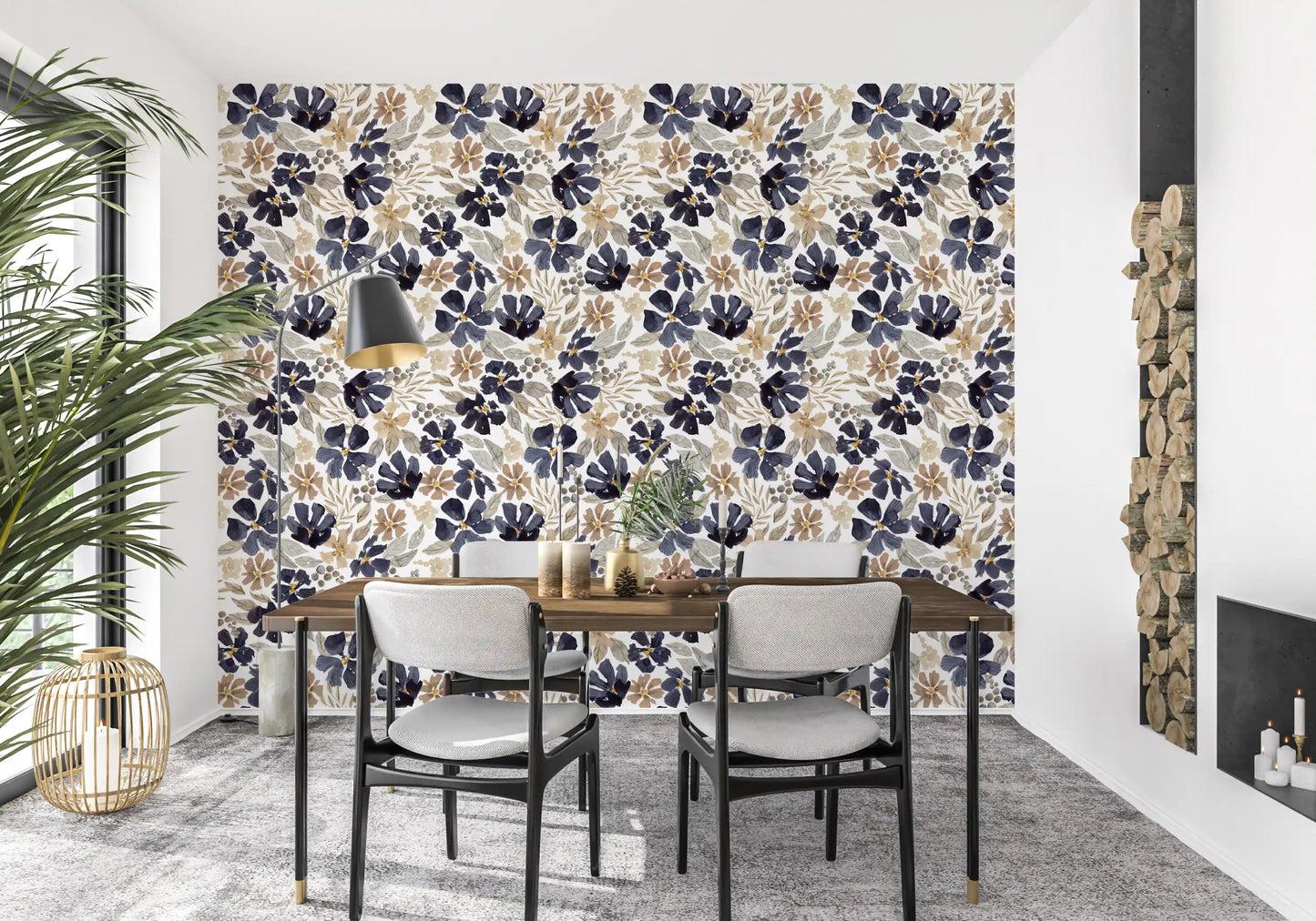 Indigo Garden Sketch Wallpaper⁠