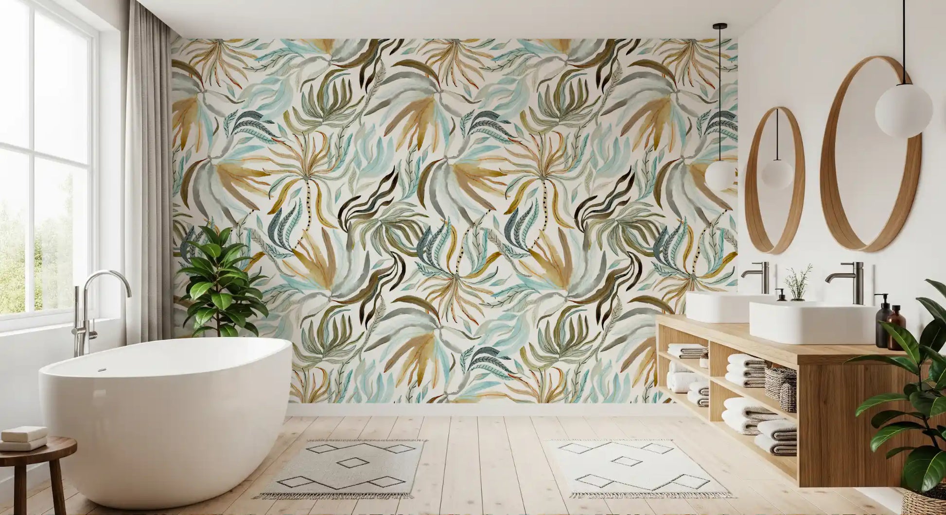 Organic Serene Leaf Motif Wallpaper⁠