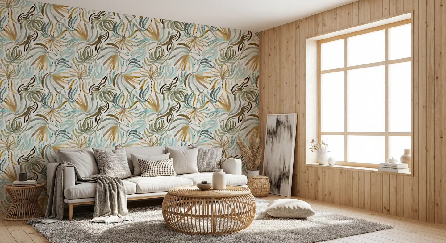 Organic Serene Leaf Motif Wallpaper⁠