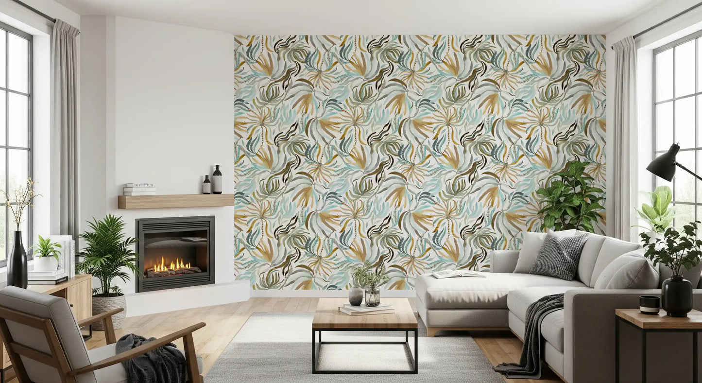 Organic Serene Leaf Motif Wallpaper⁠