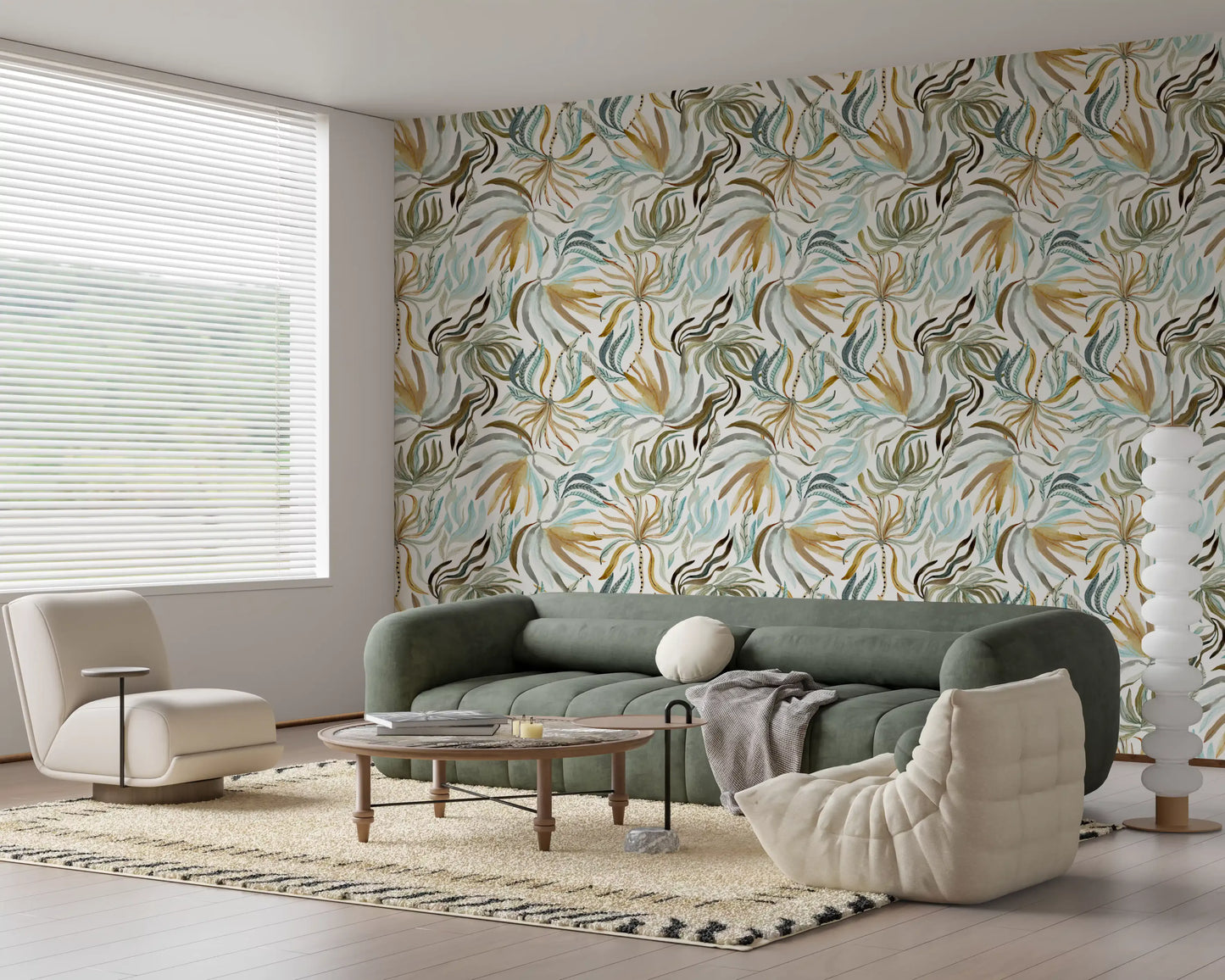 Organic Serene Leaf Motif Wallpaper⁠