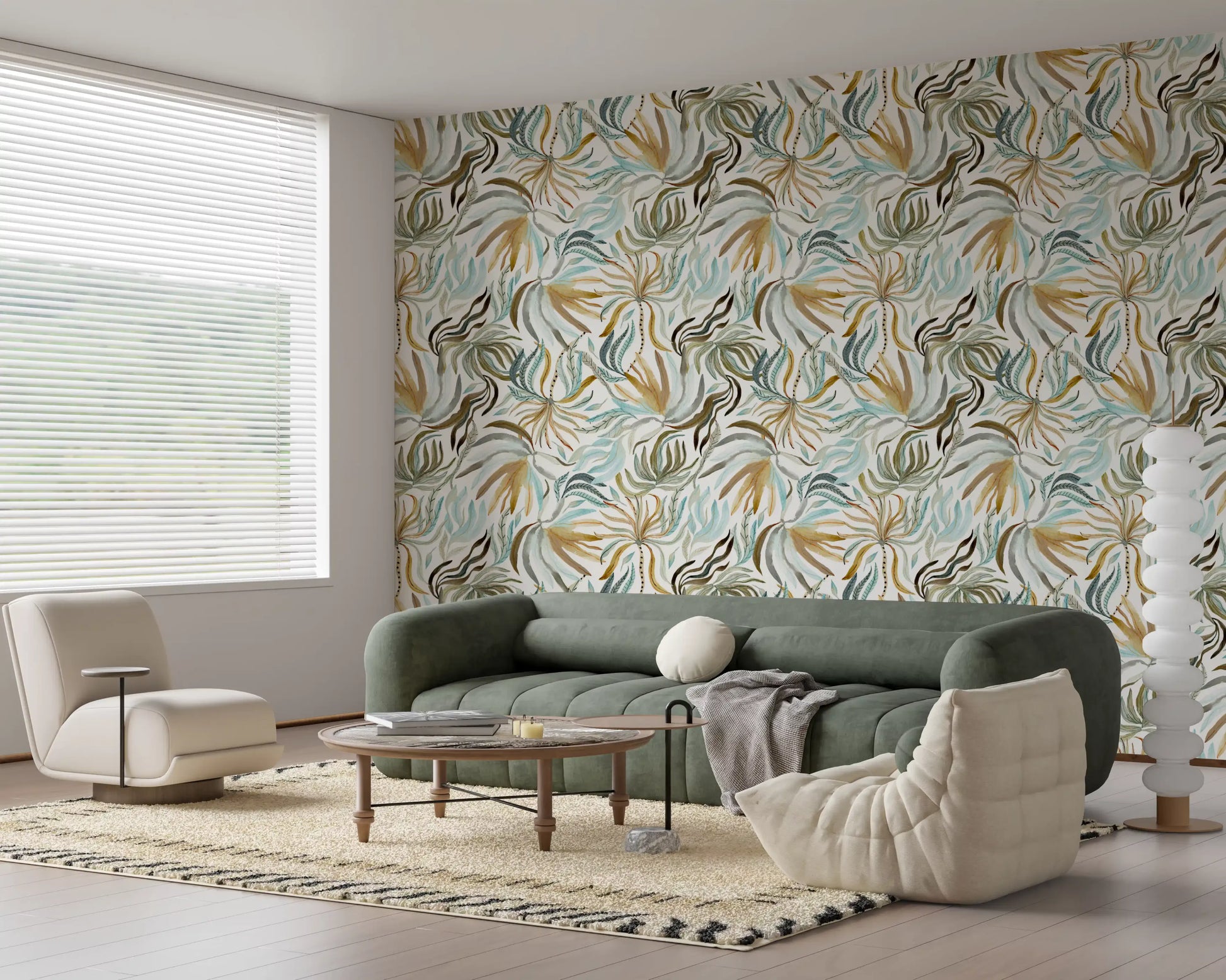 Organic Serene Leaf Motif Wallpaper⁠