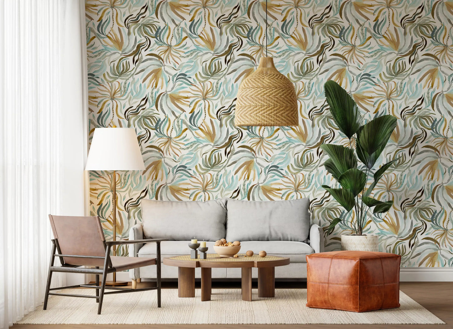 Organic Serene Leaf Motif Wallpaper⁠