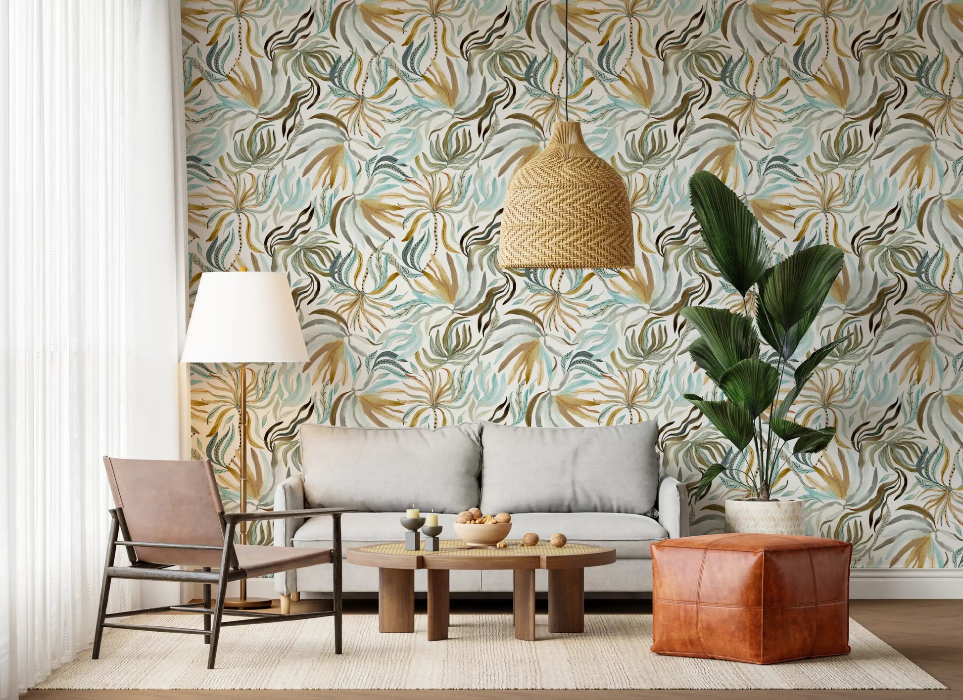 Organic Serene Leaf Motif Wallpaper⁠