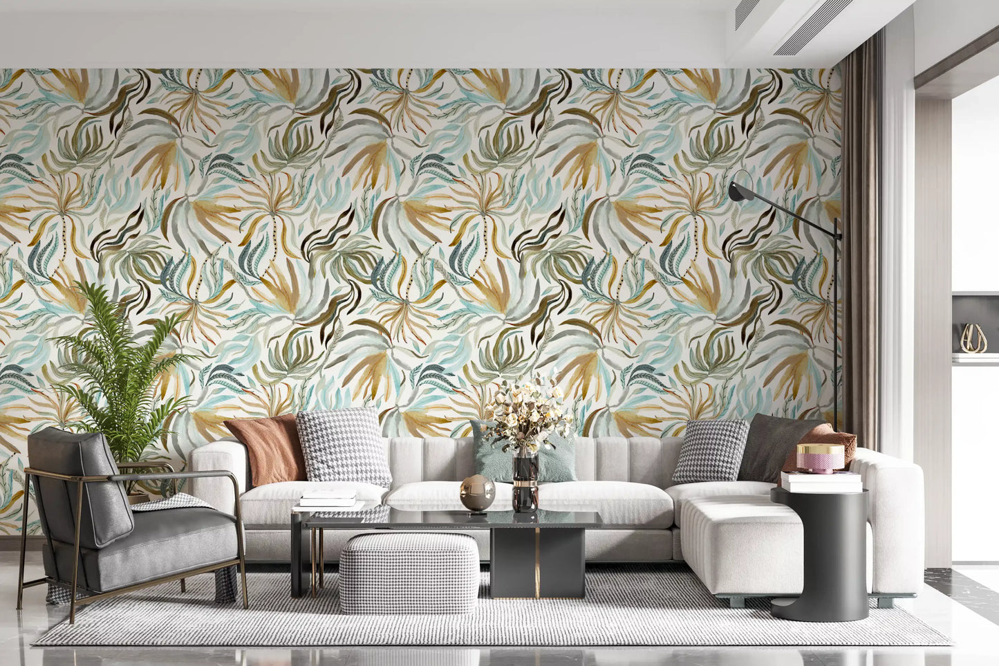 Organic Serene Leaf Motif Wallpaper⁠