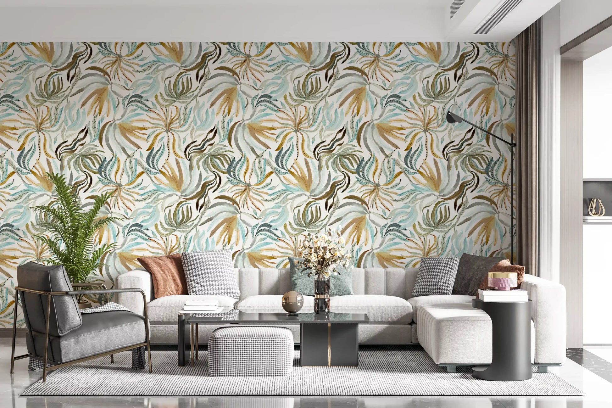 Organic Serene Leaf Motif Wallpaper⁠