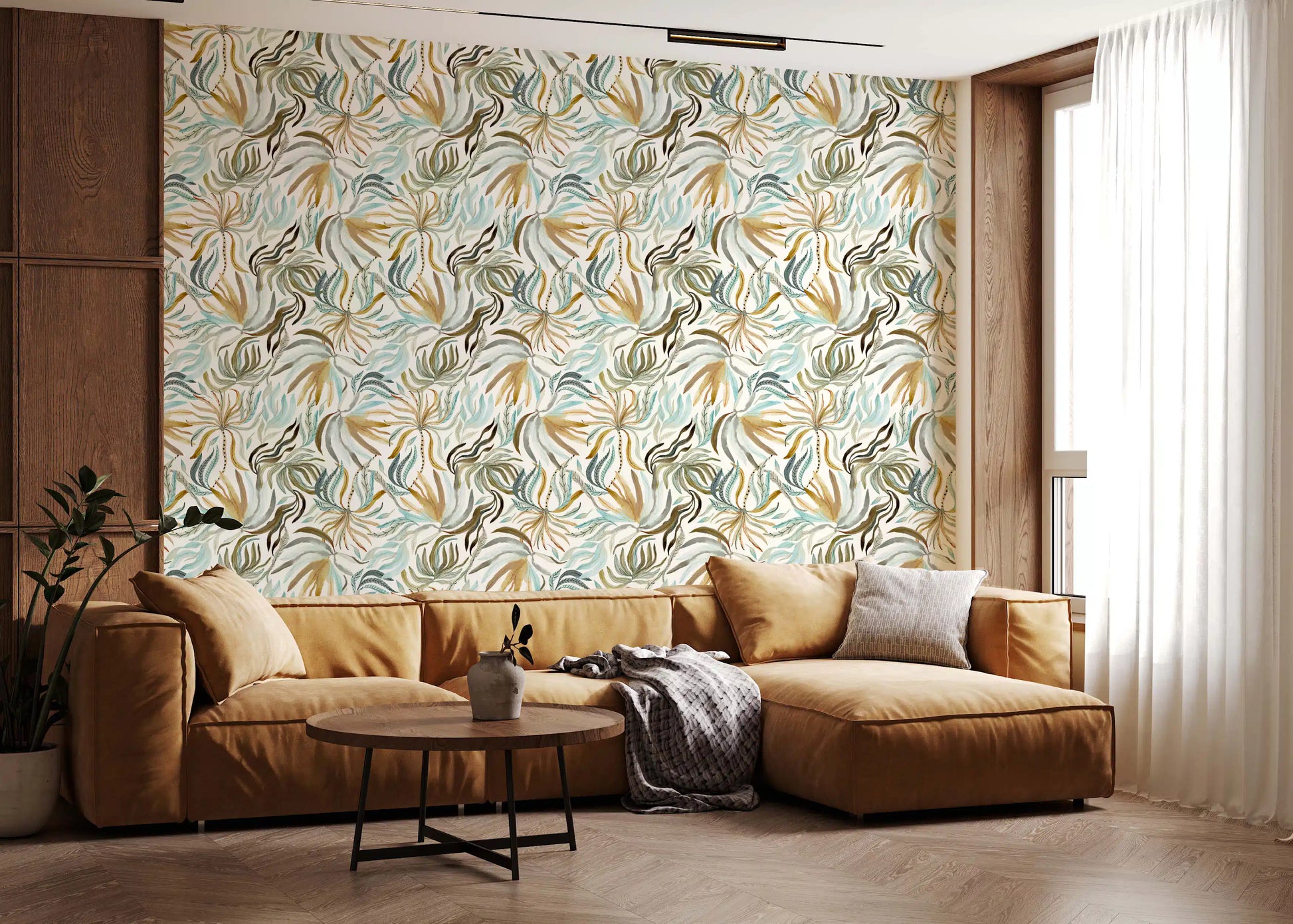 Organic Serene Leaf Motif Wallpaper⁠