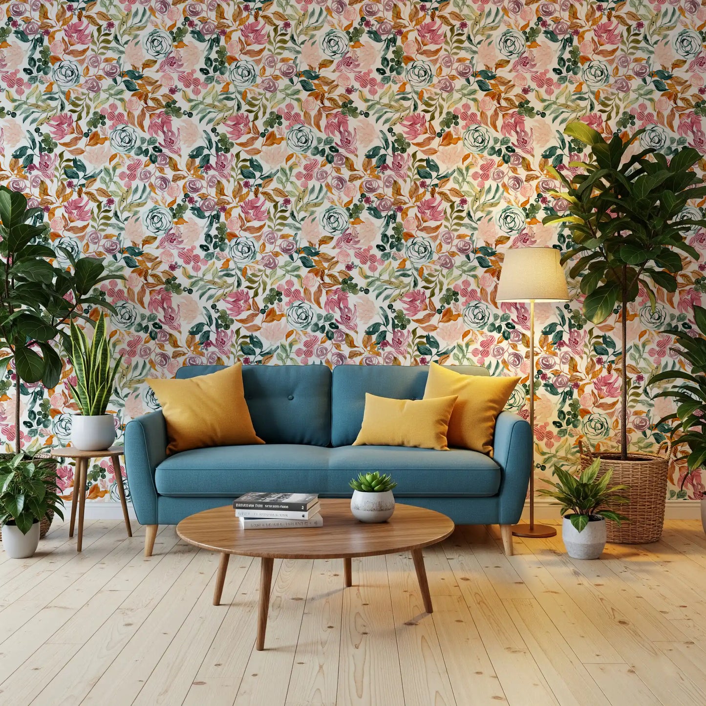 Autumn Garden Watercolor Florals Wallpaper⁠