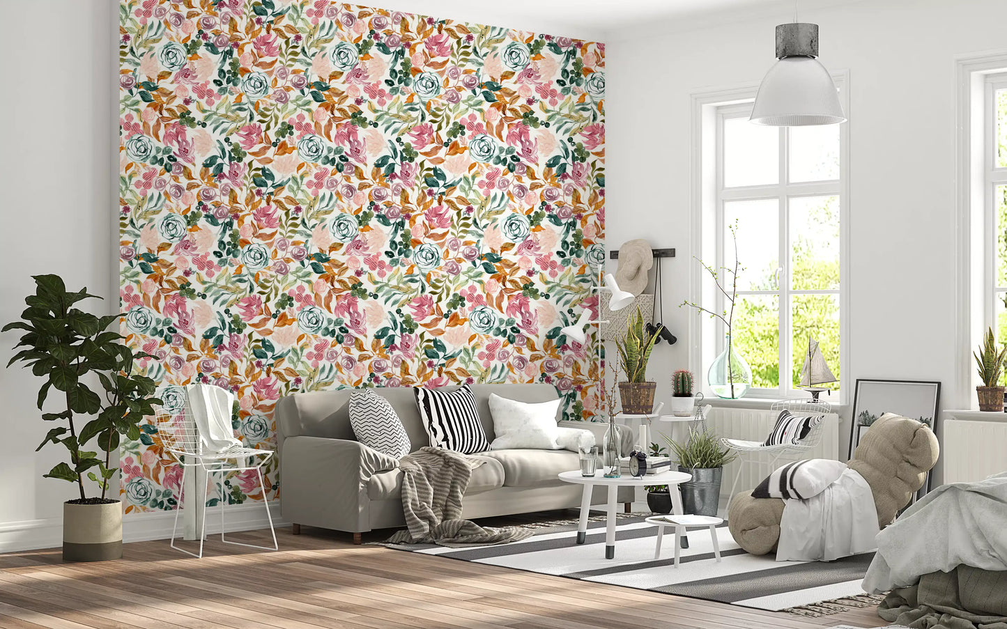 Autumn Garden Watercolor Florals Wallpaper⁠