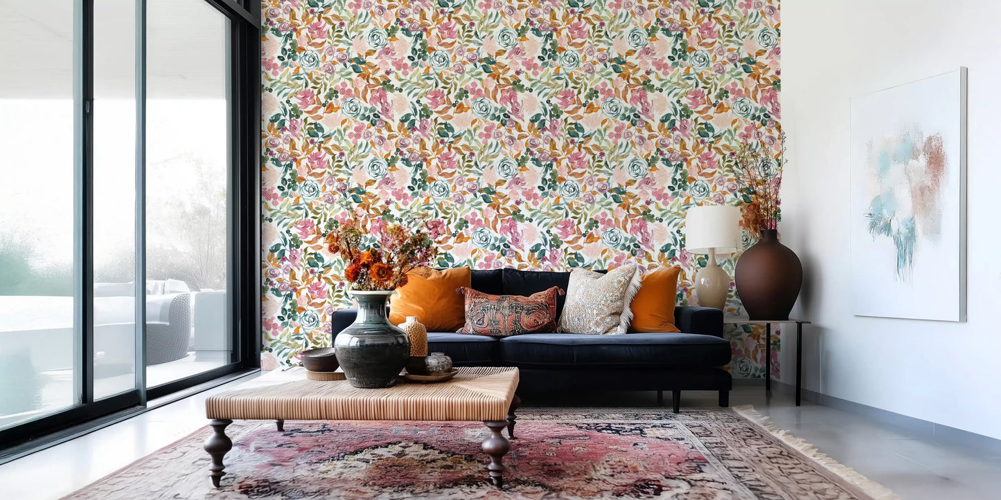 Autumn Garden Watercolor Florals Wallpaper⁠