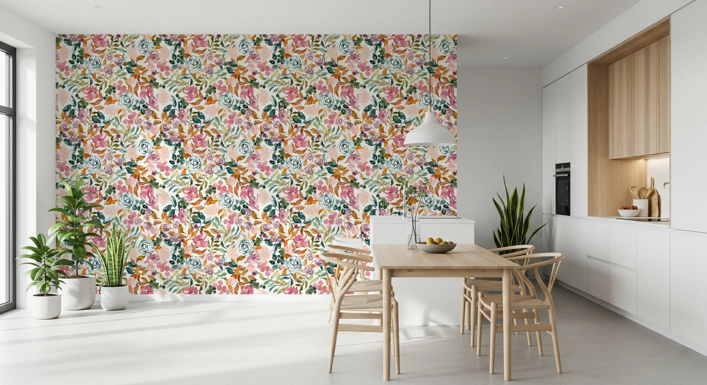 Autumn Garden Watercolor Florals Wallpaper⁠