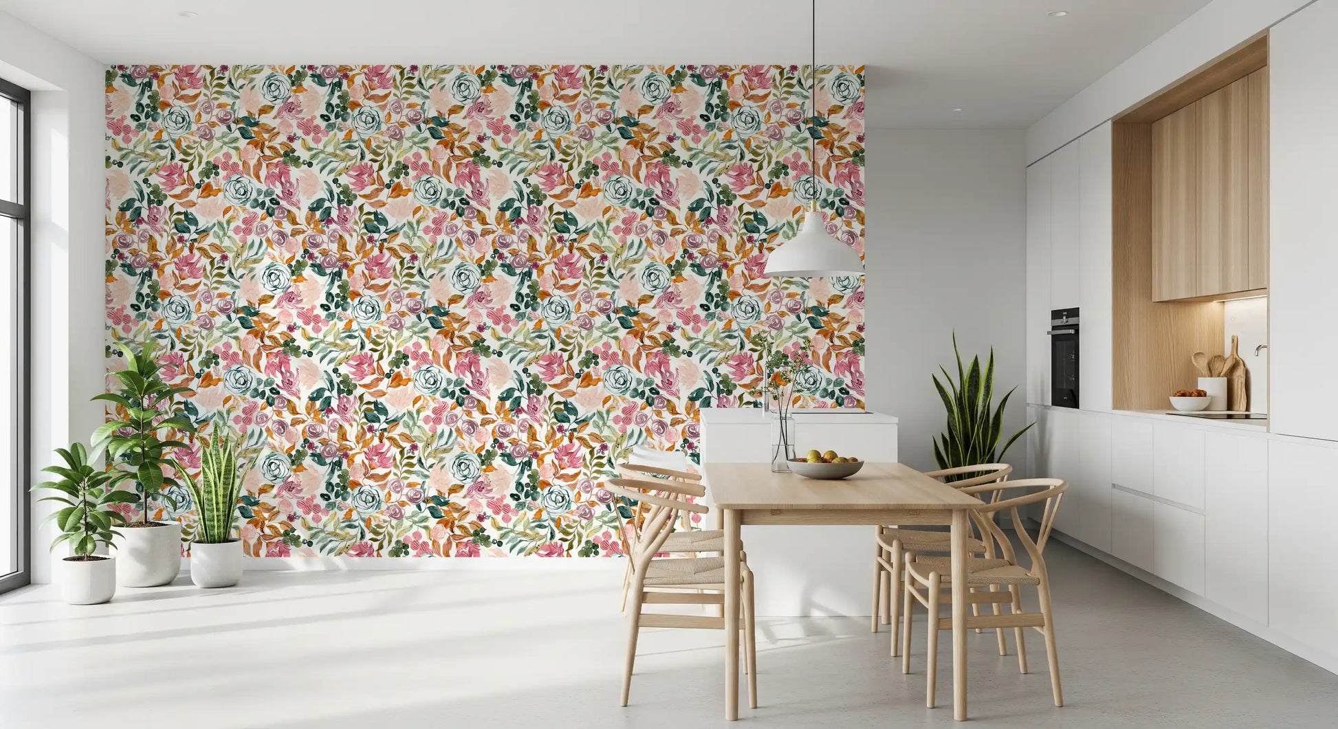 Autumn Garden Watercolor Florals Wallpaper⁠