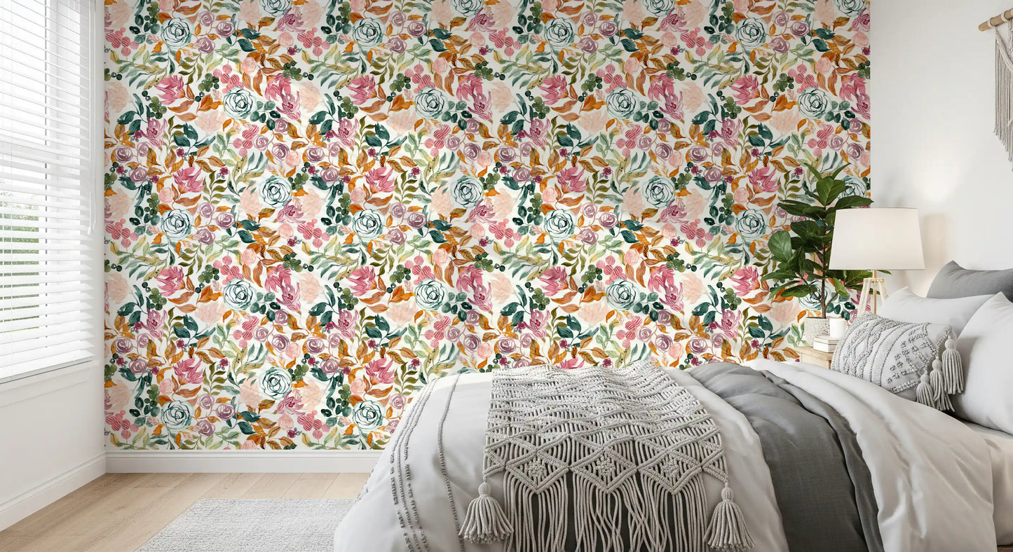 Autumn Garden Watercolor Florals Wallpaper⁠