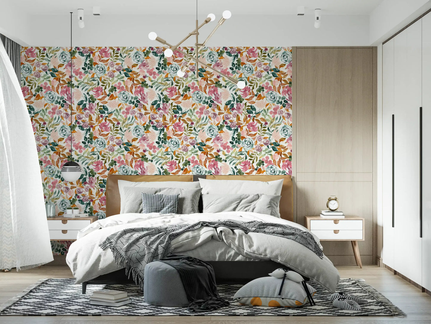 Autumn Garden Watercolor Florals Wallpaper⁠