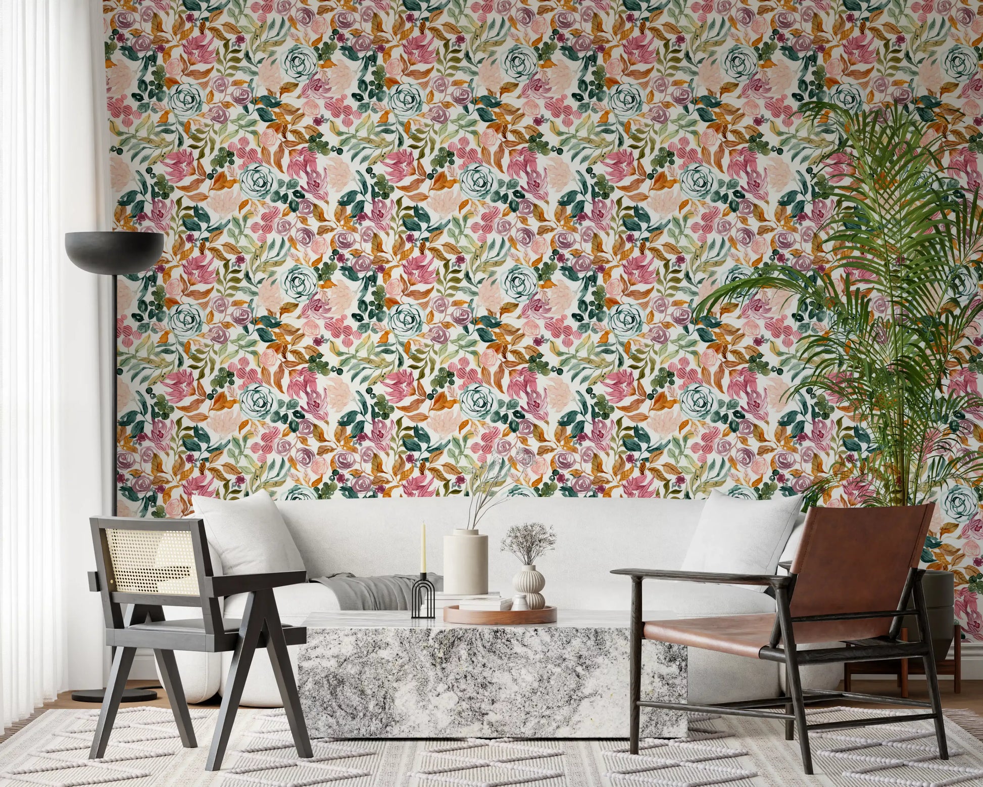 Autumn Garden Watercolor Florals Wallpaper⁠
