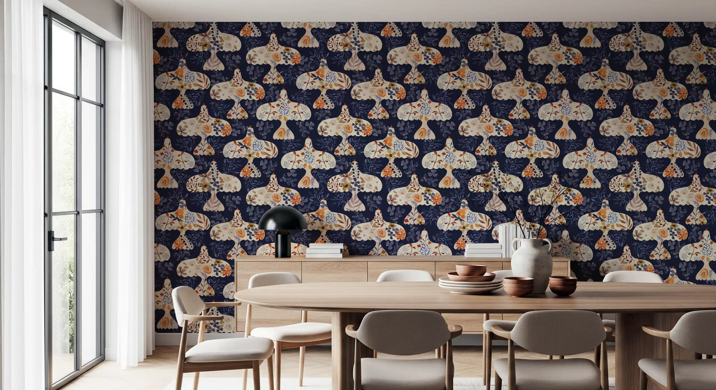 Enchanted Bird Garden Motif Wallpaper⁠