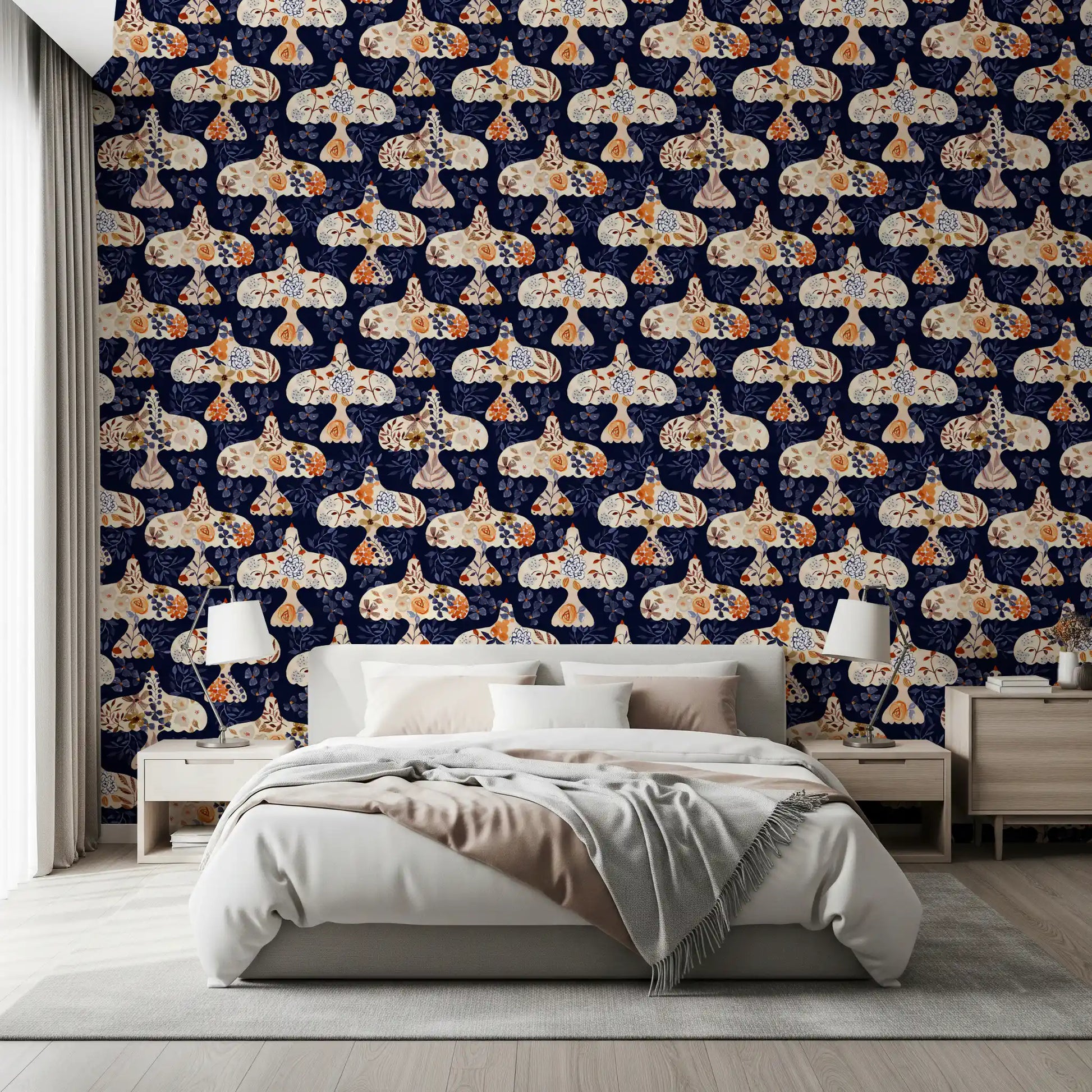Enchanted Bird Garden Motif Wallpaper⁠
