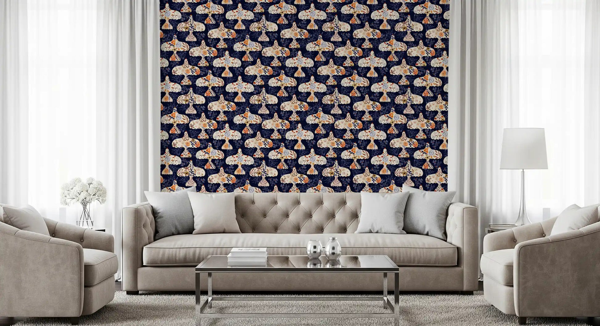 Enchanted Bird Garden Motif Wallpaper⁠