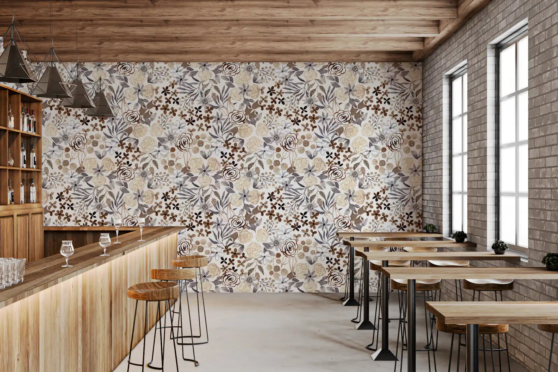 Rustic Sepia Floral Field Wallpaper⁠