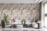 Rustic Sepia Floral Field Wallpaper⁠